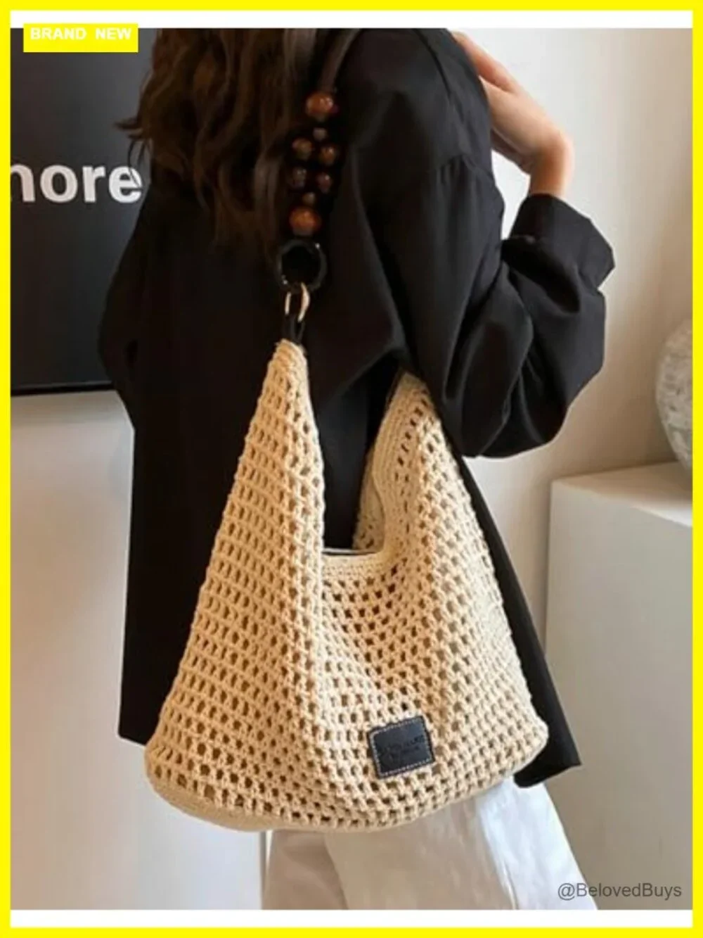 Crochet Woven Cotton Mesh Hobo Handbag Beach Bag Shoulder Purse